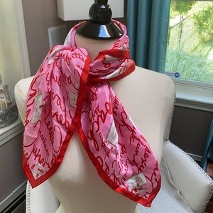 Coach Red and Pink Perfume Scarf with Writing